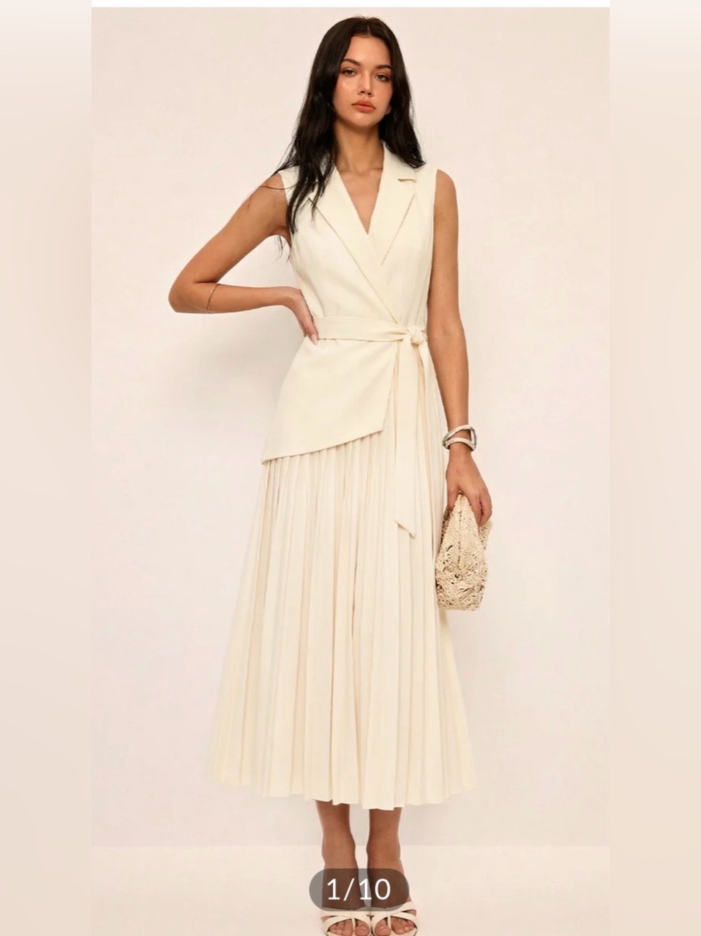 Commense Sleeveless Belted Pleated Dress